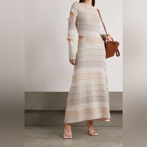 Christopher Esber Wool Cashmere Multi Stripe Knit Cut Out Long Dress